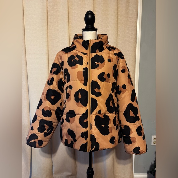 Mud Pie Jackets & Blazers - Mud Pie Tan and Black Leopard Print Puffer Jacket